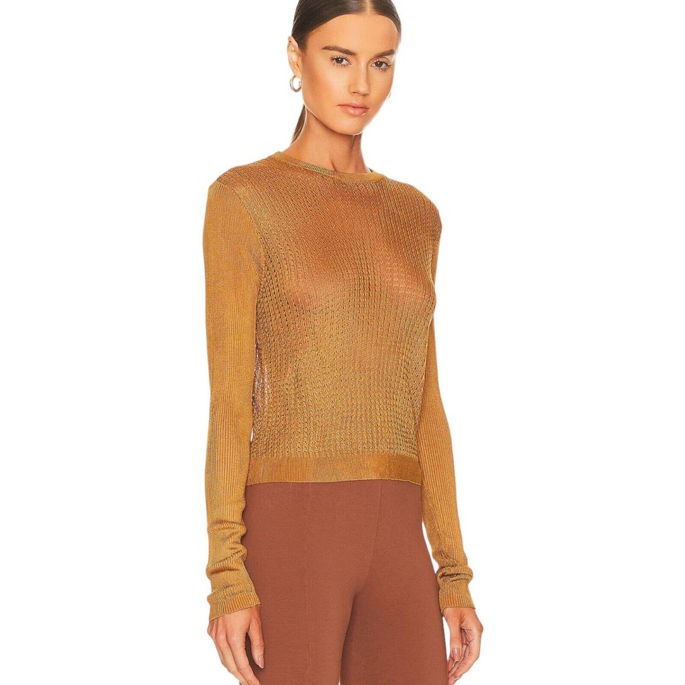 NWT Free People H2O Crew Pullover Tiger Eye Brown Open Knit Top Size Small - Picture 2 of 5